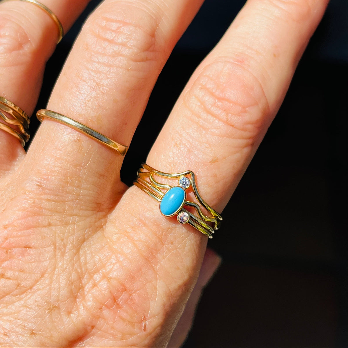 14k gold filled OVAL SLEEPING BEAUTY TURQUOISE GEMSTONE RING