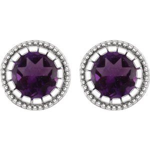14K White Gold Natural Amethyst Stud Earrings – image 2