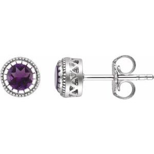 14K White Gold Natural Amethyst Stud Earrings