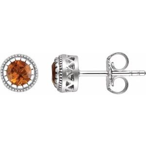 14K White Gold Natural Citrine Stud Earrings