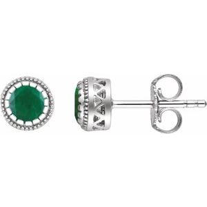 14K White Gold Natural Emerald Stud Earrings