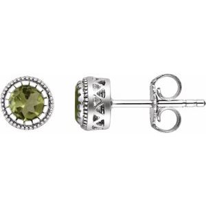 14K White Gold Natural Peridot Stud Earrings