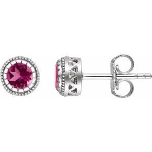 14K White Gold Natural Pink Tourmaline Stud Earrings