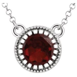14K White Gold Natural Garnet "January" 18" Birthstone Necklace