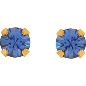 14K Yellow Gold Imitation Blue Sapphire Inverness® Piercing Stud Earrings