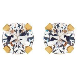 14K Yellow Gold 4.25 mm Imitation White Cubic Zirconia Inverness® Piercing Stud Earrings – image 2