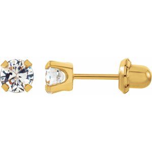 14K Yellow Gold 4.25 mm Imitation White Cubic Zirconia Inverness® Piercing Stud Earrings