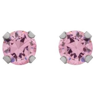 Rhodium-Plated 14K Yellow Gold 5 mm Round Imitation Pink Cubic Zirconia Piercing Stud Earrings – image 2