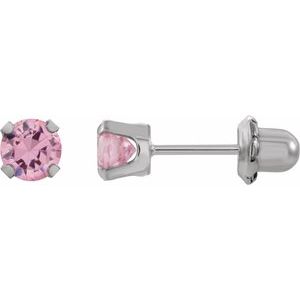 Rhodium-Plated 14K Yellow Gold 5 mm Round Imitation Pink Cubic Zirconia Piercing Stud Earrings