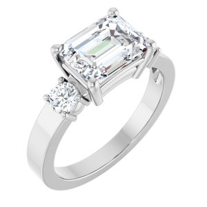 14K White Gold 8.5x6.5 mm Emerald Ring Mounting