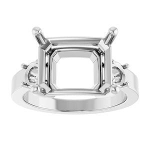 10K White Gold 12x10 mm Emerald Ring Mounting – image 6