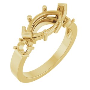 14K Yellow Gold 12x6 mm Marquise Ring Mounting – image 2