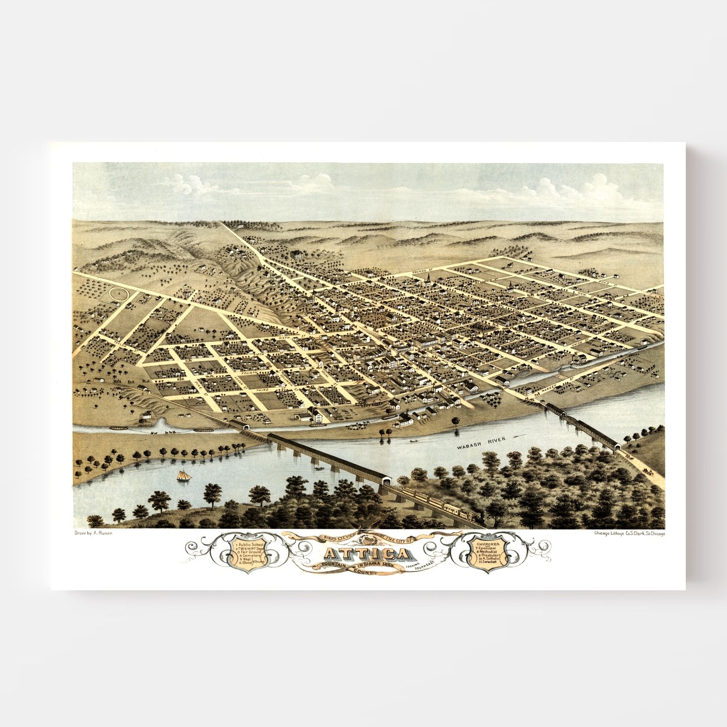 Vintage Map of Attica, Indiana 1869
