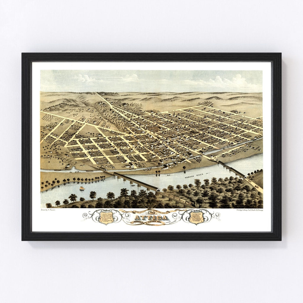 Vintage Map of Attica, Indiana 1869
