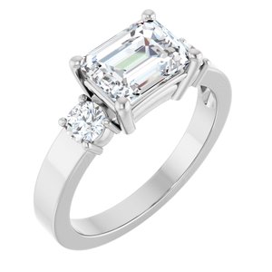 14K White Gold 8x6 mm Emerald Ring Mounting
