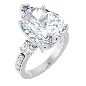 14K White Gold 16x12 mm Pear Ring Mounting