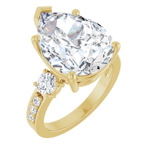 18K Yellow Gold 16x12 mm Pear Ring Mounting