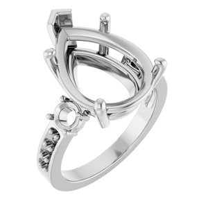 18K White Gold 16x12 mm Pear Ring Mounting – image 2