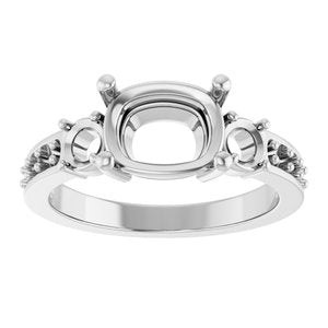 10K White Gold 9x7 mm Elongated Cushion Ring Mounting – image 6