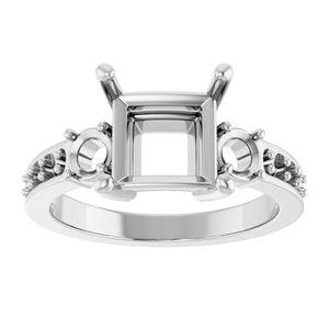 10K White Gold 7.5x7.5 mm Square Ring Mounting – image 6