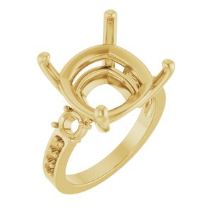 14K Yellow Gold 14x14 mm Cushion Ring Mounting – image 2