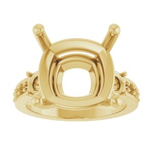 14K Yellow Gold 14x14 mm Cushion Ring Mounting – image 6