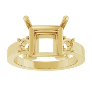 18K Yellow Gold 9x9 mm Square Ring Mounting – image 6