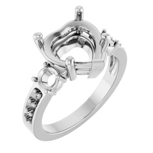 10K White Gold 10x10 mm Heart Ring Mounting – image 2