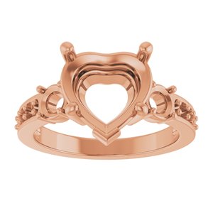 18K Rose Gold 10x10 mm Heart Ring Mounting – image 6