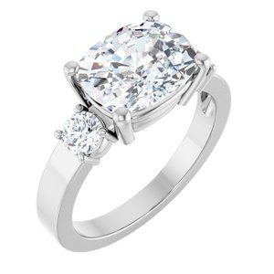 14K X1 White Gold 10x8 mm Elongated Cushion Ring Mounting