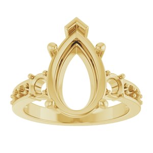 18K Yellow Gold 14x9 mm Pear Ring Mounting – image 6