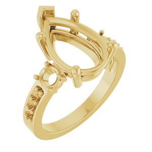 14K Yellow Gold 14x9 mm Pear Ring Mounting – image 2