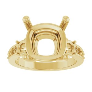10K Yellow Gold 12x12 mm Cushion Ring Mounting – image 6