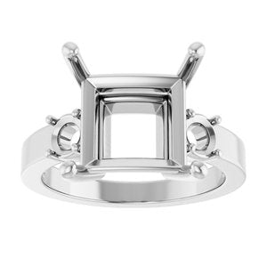 10K White Gold 10x10 mm Square Ring Mounting – image 6