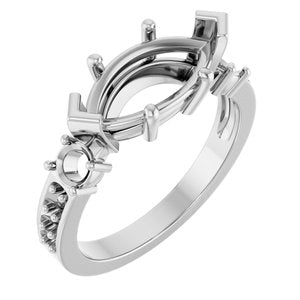 10K White Gold 13x6.5 mm Marquise Ring Mounting – image 2