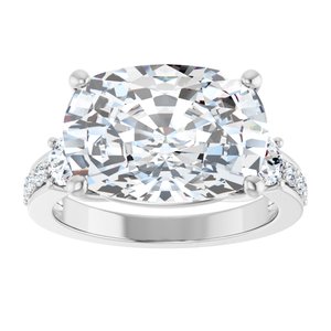 10K White Gold 14x10 mm Elongated Cushion Ring Mounting – image 5
