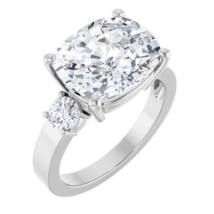 14K White Gold 12x10 mm Elongated Cushion Ring Mounting