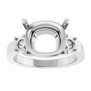 10K White Gold 12x10 mm Elongated Cushion Ring Mounting – image 6