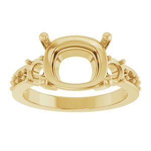 18K Yellow Gold 11x9 mm Elongated Cushion Ring Mounting – image 6