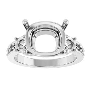 18K White Gold 12x10 mm Elongated Cushion Ring Mounting – image 6