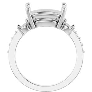 10K White Gold 12x10 mm Elongated Cushion Ring Mounting – image 4