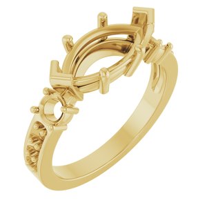 10K Yellow Gold 12x6 mm Marquise Ring Mounting – image 2