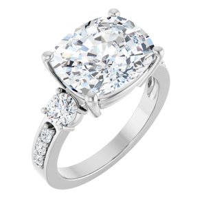 14K White Gold 12x10 mm Elongated Cushion Ring Mounting