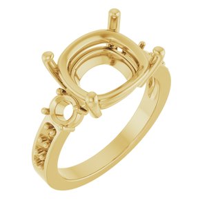 18K Yellow Gold 12x10 mm Elongated Cushion Ring Mounting – image 2