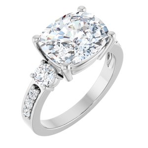 10K White Gold 11x9 mm Elongated Cushion Ring Mounting