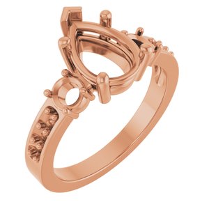18K Rose Gold 10x7 mm Pear Ring Mounting – image 2