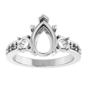 10K White Gold 10x7 mm Pear Ring Mounting – image 6