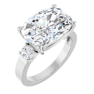 10K White Gold 14x10 mm Elongated Cushion Ring Mounting