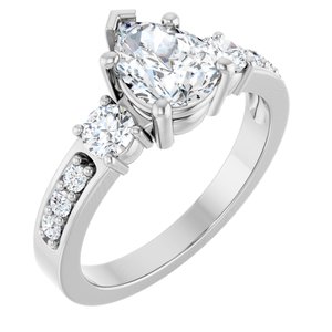 14K X1 White Gold 8x6 mm Pear Ring Mounting