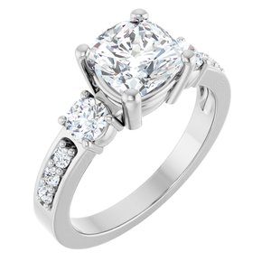 14K White Gold 7x7 mm Cushion Ring Mounting